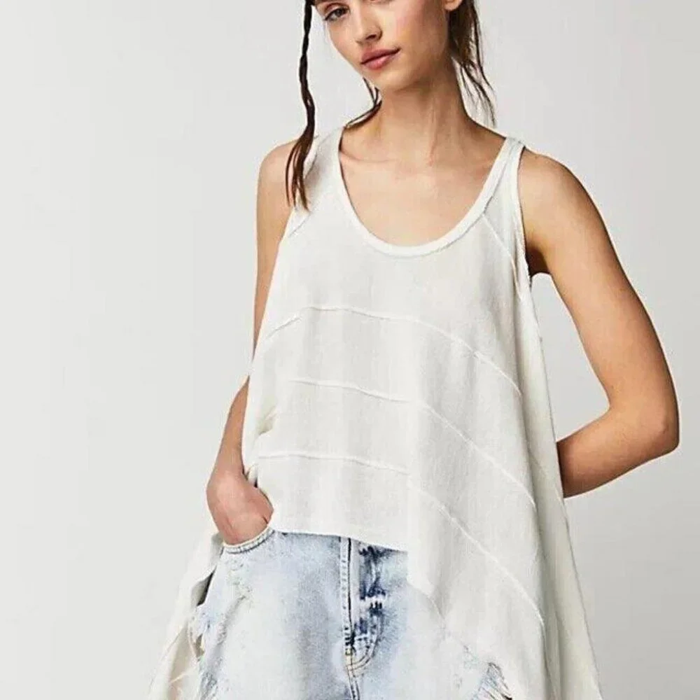 Free People We The Free Zelena Tank Blouse Top Hi Low Cotton Oversized S